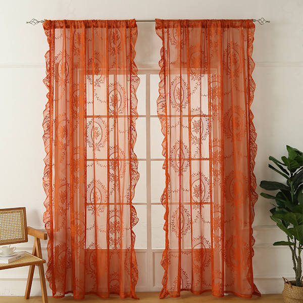 Oranssi läpikuultava verhot 140*200CM pitkä 2 paneelia, neulottu rustiikkinen kukkakuvio pitsi läpikuultava verhot sauva taskulle, yksityisyyden verhot lechoso 59*79inch