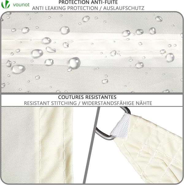 Triangulär solsegel Vattentät UV-skydd 95% Polyester Resistent och andningsbar för trädgård Terrass med rep 5m Beige