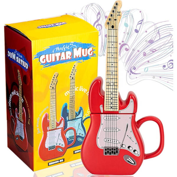 Kreative Gitar-Krus i Tretre-design, Personlige Kaffekopper i Porselen, Keramisk Tekopp med Noter, for Gave, Familie og Kontor Red