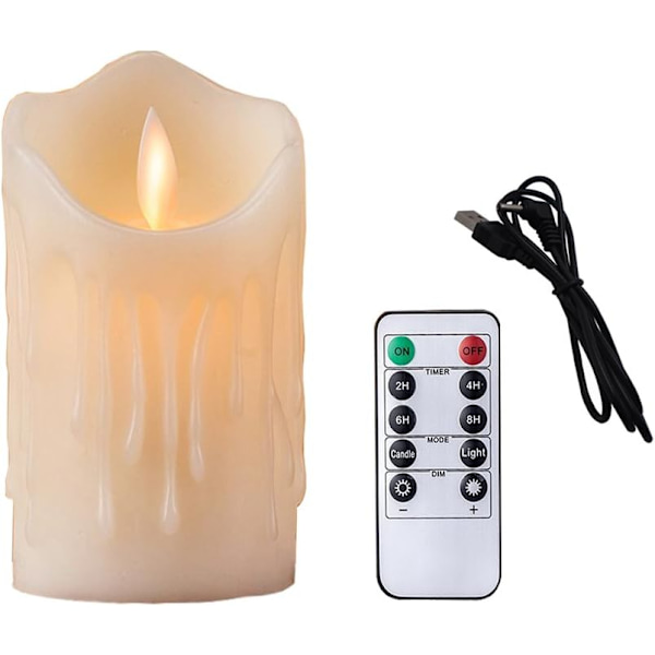 4,9 tommer flammefri LED-lys, bølgeformet, genopladelig, med fjernbetjening