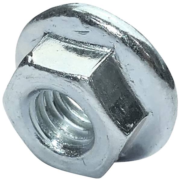 C49643 - Sarja 100 kuusikulmaista mutteria laipalla/lovetulla pohjalla M6 Ø ulkoinen 13mm - hiiliteräksestä kovuus 8 - itselukittuva turvamutteri - DIN 6923