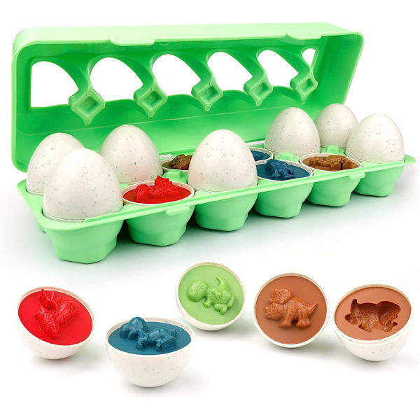 Dinosaurie Matchande Ägg Set 12 Bitar Färg och Formigenkänning Sortering Pussel Påsk, Sensoriska Leksaker för Småbarn, Födelsedagspresenter för Pojkar och Flickor