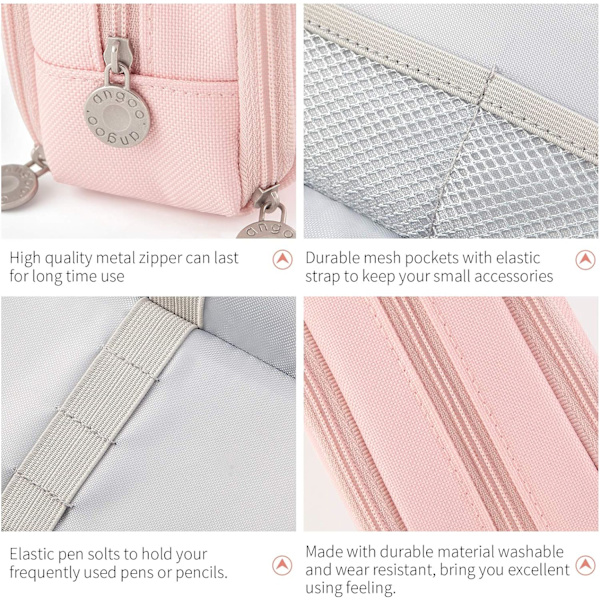 Etui med stor kapacitet, 3 rum, pennepose til skoleteenagere Pink 8.46*2.76*3.54in