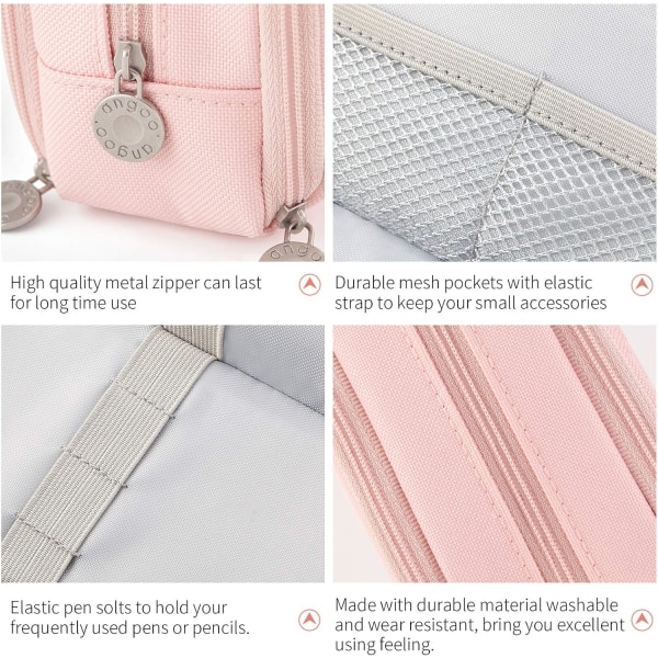 Pennal med stor kapasitet, 3 rom, pennal for skoleungdom Pink 8.46*2.76*3.54in