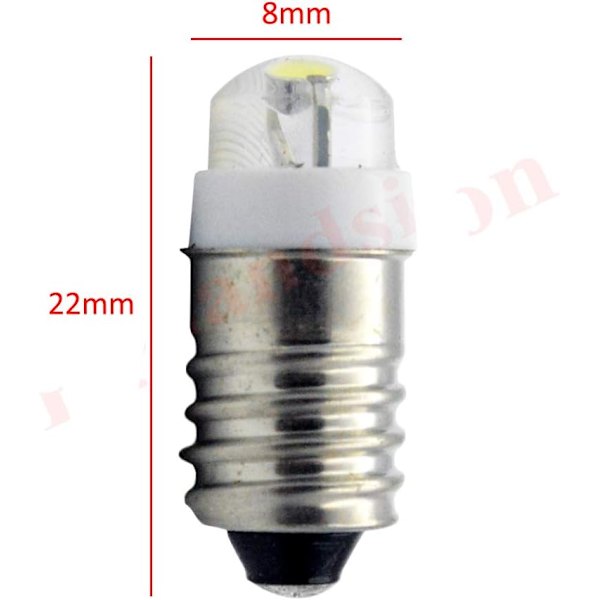 E10 LED-pære DC 3V 0,5W 6000K Hvid 200LM LED-pære til lommelygte, negativ jord (pakke med 1)
