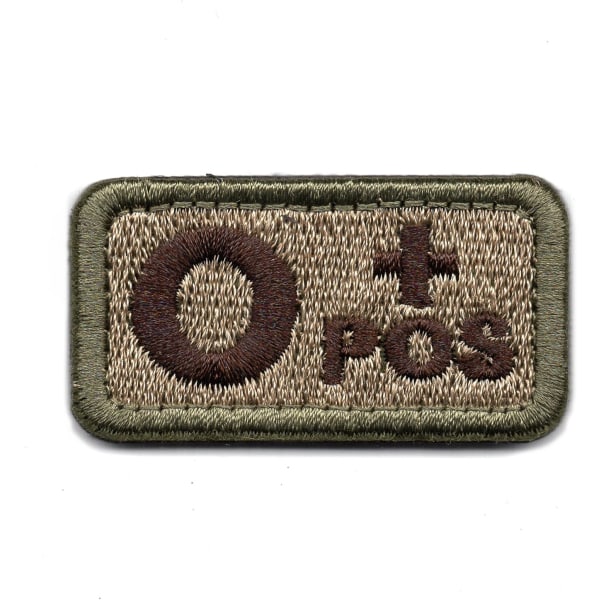 Taktisk blodtyp O+ positiv POS kardborrepatch broderad moral militär märke för utomhusbruk (Coyote Brown O+)