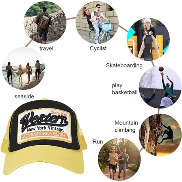 Baseball-lippis, verkkolippikset, unisex, kirjailtu kirjainpaikka, rento lippikset, hip hop -aurinkolippikset Yellow