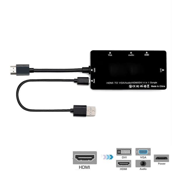 HDMI - VGA/Audio/HDMI/DVI 4-in-1 -sovitin – Musta
