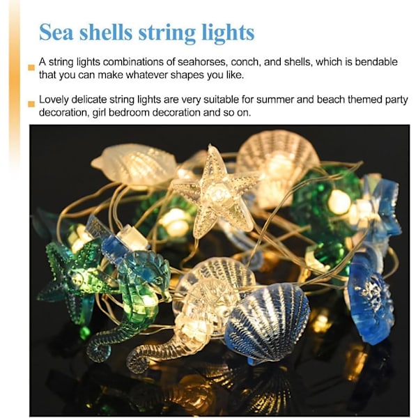 Ocean String Light Havskaller Søhest Conch Light Strand Lys LED String Lights Dekorative til Juleindretning