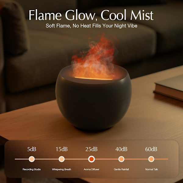 Flamdiffusor för eteriska oljor, 150 ml eld-aromaterapi diffusor för eteriska oljor, liten ultraljuds-luftfuktare med kall dimma