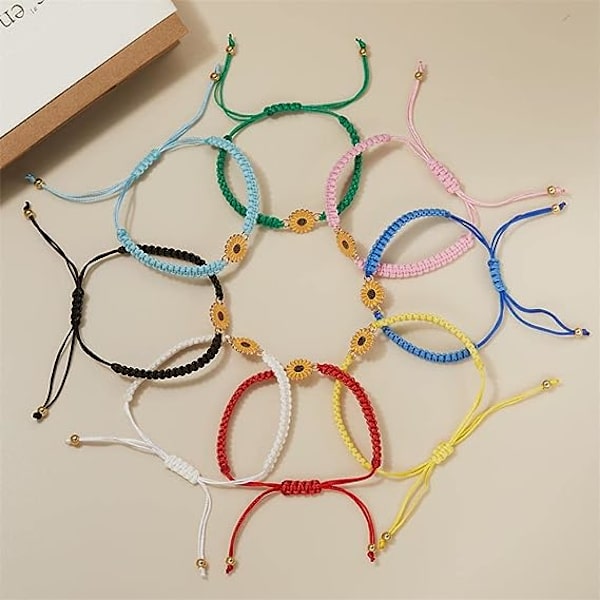Auringonkukka rannekorut Säädettävä Boho Auringonkukka Daisy Charm Rannekorut Käsintehty punottu köysi Ystävyys Rannekorut Ystävät Kesäkorut