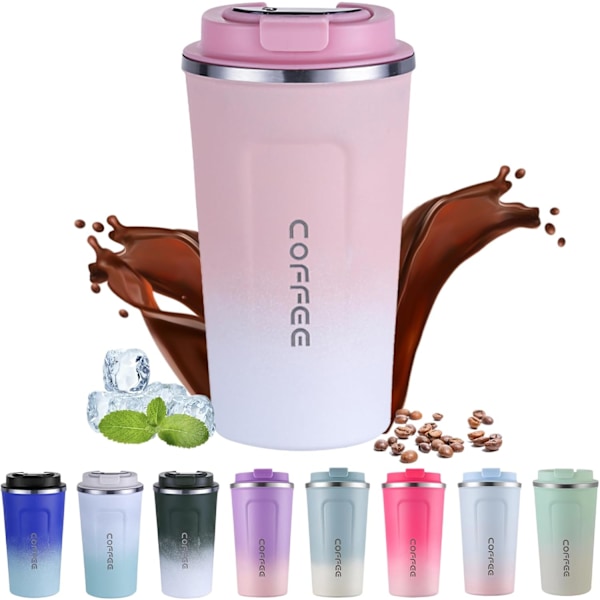 Kaffetermoskopp for Reise, 510ml Rustfritt Stål Gjenbrukbar, 100% Lekkasjesikker, Dobbel Vegg Vakuumisolert for Varm og Kald Kaffe Pink