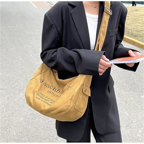 Peach Blossom Canvasväska Axelväska Cross-body Väska Snygg Väska Med Bokstäver För Män Kvinnor Axelväska För Shopping Semester Skola