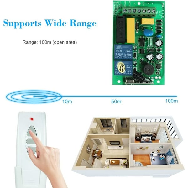 Trådløs fjernbetjening, AC220V 433MHz modtager, læringscontroller, tovejs tre-knaps RF-sender