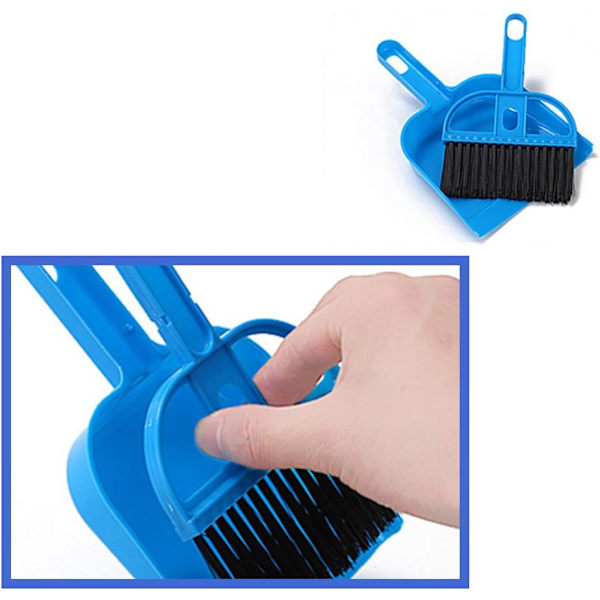 Mini dammborste set bärbar plast borste set (blå) för alla små djur, marsvin, rengöring