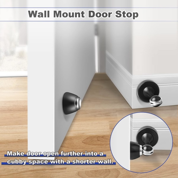 Borstad satinnickel, 2-pack väggmonterad golvstativ Svart magnetisk dörrstoppare