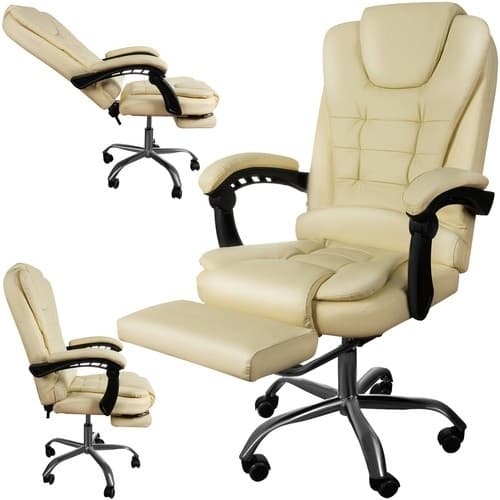 Kontorstol med fotskammel - Kontorstol - Kunstskinn beige