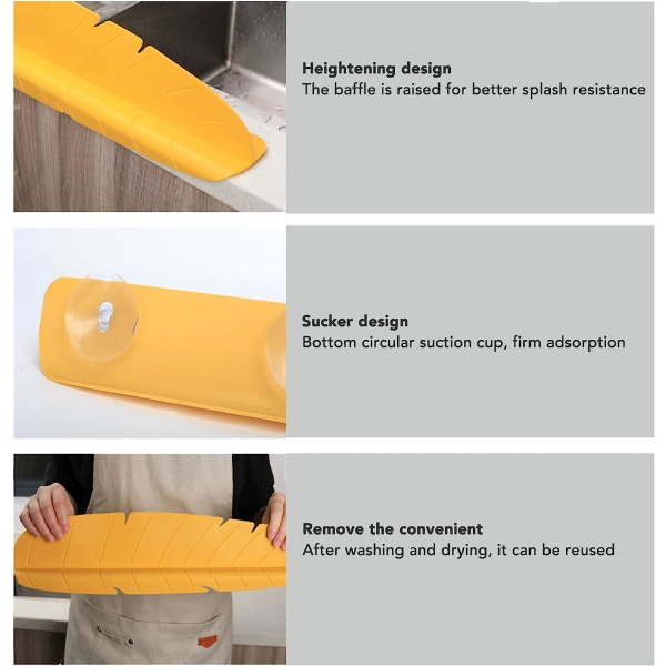Kjøkkenvask Sprutbeskyttelse, Vask Vann Sprutbeskyttelse Elastisk Gjenbrukbar Bananblad Vann Vask Sprutbeskyttelse, 49*6*11