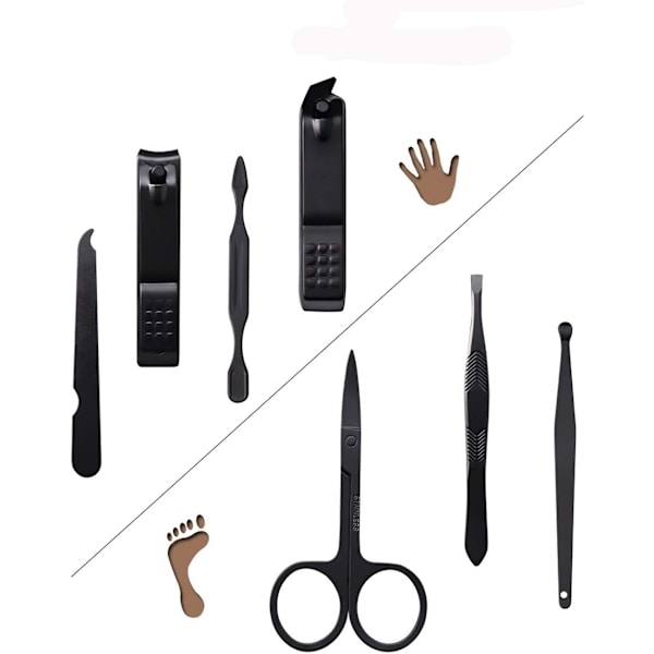 Nagelklippare Manikyrset, 7 i 1 Rostfritt Stål Professionell Pedikyr Kit Nagelsax Manikyrset med Svart PU Läderfodral