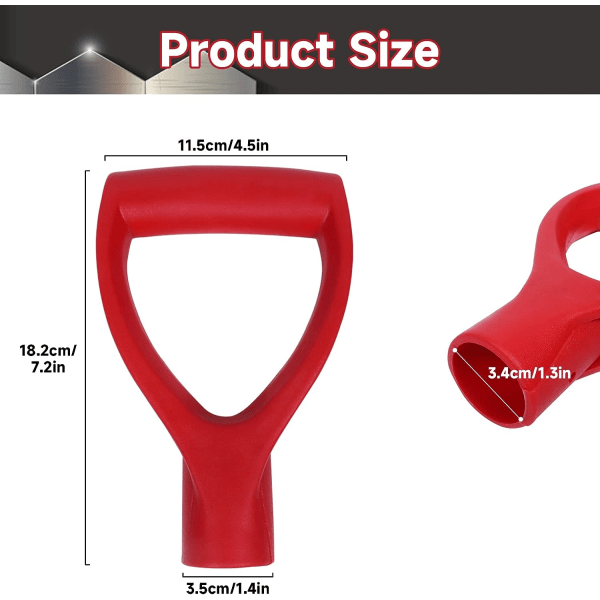 D-formet spadehåndtak, erstatningsgrep for hagespade i plast, 34 mm innvendig diameter, spadegaffel, hagetilbehør, rød