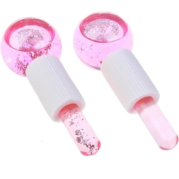 Ice Globes för ansiktsbehandlingar, 2 ST Ice Roller för ansiktet kall & varm ansiktsmassage för ögonhals (rosa)