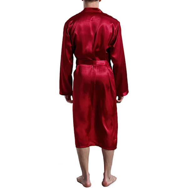 Morgonrock för män sommar lätt bastudräkt långärmad morgonrock med bälte sommarrock pyjamas sidenpyjamas kimono pyjamas herrpresent deep red XL