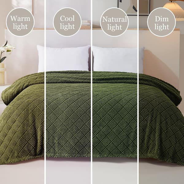Mykt jacquard-pledd til sofa, 130x150 CM, vaffelpledd, lett og koselig sengeteppe, helårs, luftig mikrofiber, oliven 130*150CM Olive