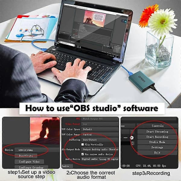 ONTEN OTN-332 4K 30FPS Video Capture Card HD Input Output 3.5mm Lyd Input Output Adapter