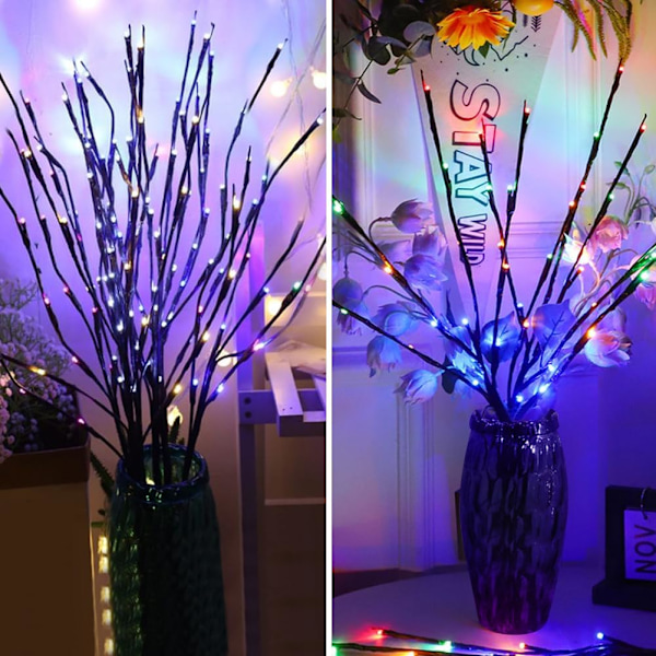 LED-trädgren blomsterarrangemang ljusslinga - varm färg/Färg/vit, Vas ingår ej color 2