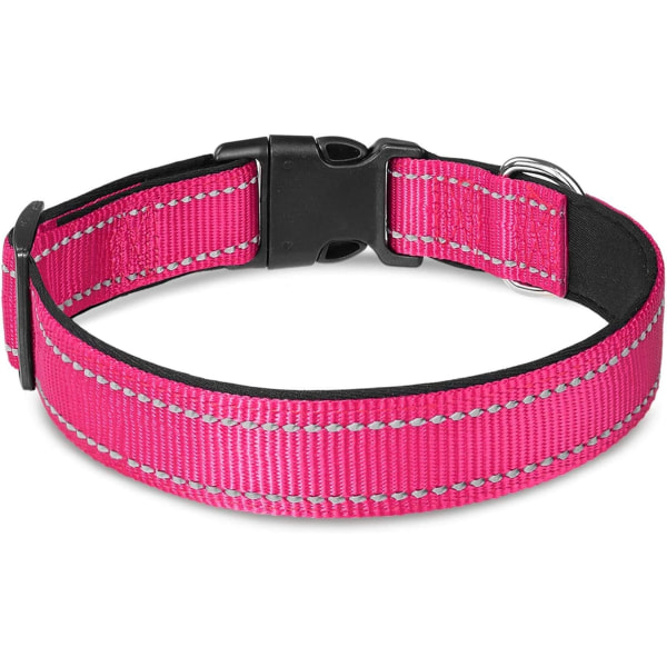 Starkt ljust reflekterande hundvalphalsband, mjukt vadderat lätt, helt justerbart, små medelstora hundraser (rosa)