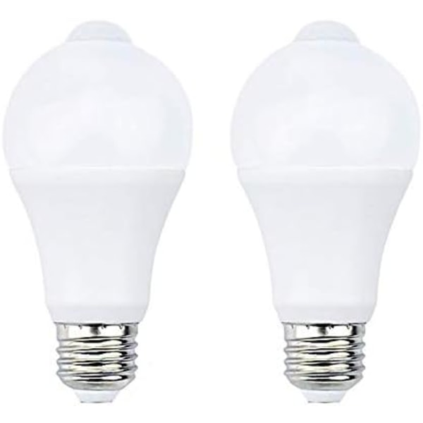12W E27 PIR Infraröd LED-lampa med rörelsesensor Automatisk på/av A60 220V 1200lm motsvarande 120W halogen, (2-pack, kall vit 5700K)