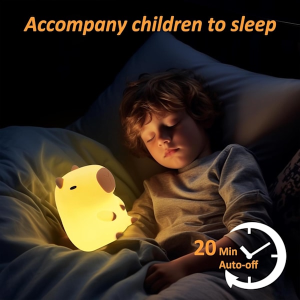 Nattlampa Kapybara - Bedårande LED-lampa i silikon med dimfunktion och timer, present till kvinnor, tonårsflickor, bebisar och barn