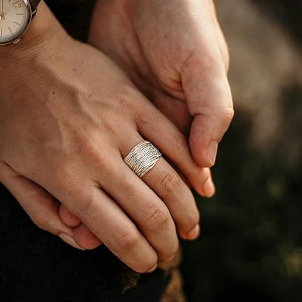 2-sävyinen ristikkäin punottu statement-sormus, muodikkaat paksuhkot bändisormukset naisille ja miehille, hopeoitu leveä etusormus, koru Gold and Silver 11