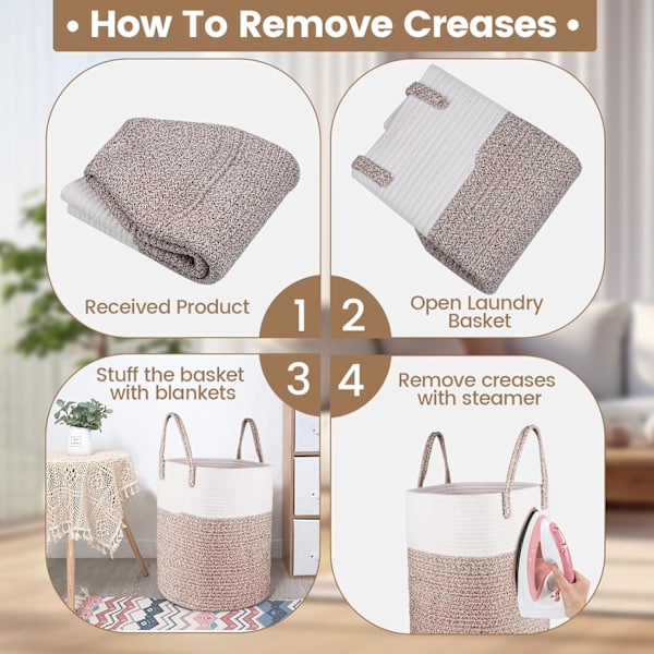 Vasketøjskurv - 40 x 35 cm Foldbar Opbevaringskurv - Bomulstov Vasketøjskurv med Håndtag - Legetøjsopbevaringskurv - til Stue, Badeværelse