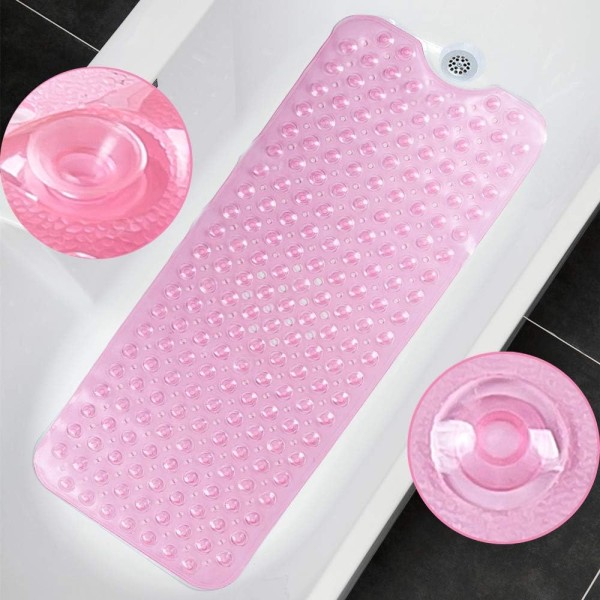 Badekar måtte 30% Ekstra Lang Bruse måtte Anti-Skridsikker Bade måtte med 200 Sug kopper, 16 x 40 tommer Transparent Pink 16 x 40 in