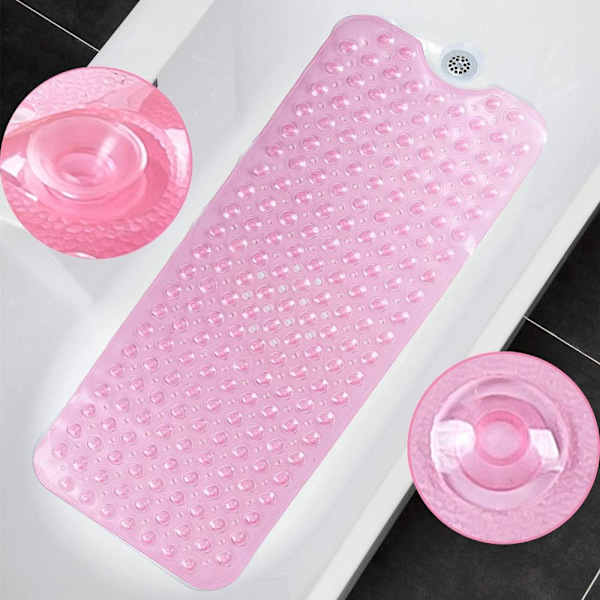 Badkarmatta 30% Extra Lång Duschmatta Halksäker  Halksäker Badmatta med 200 Sugkoppar, 16 x 40 tum Transparent Pink 16 x 40 in
