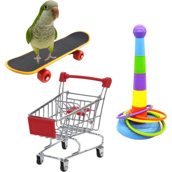 3st Parrot Toys Mini Shopping Cart Träningsringar Skateboard Stativ Abborre för Budgie Parakeet Cockatiel Conure Lovebird