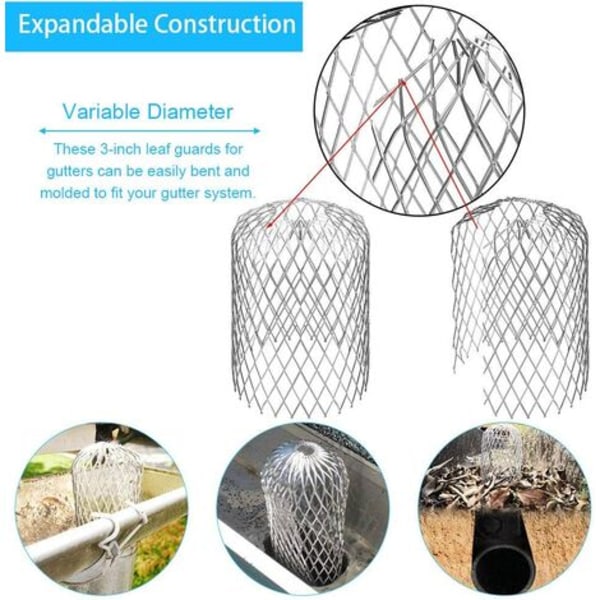 4 st rännfilter i flexibel aluminium, Ø 8 cm, galler, mesh, vindrutefilter, sil, lövskydd, cover