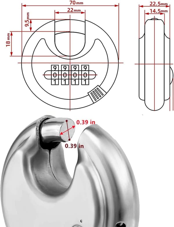 4-siffrig kombinationshänglås med härdad stålbåge, utomhuskombinationshänglås (4-pack)