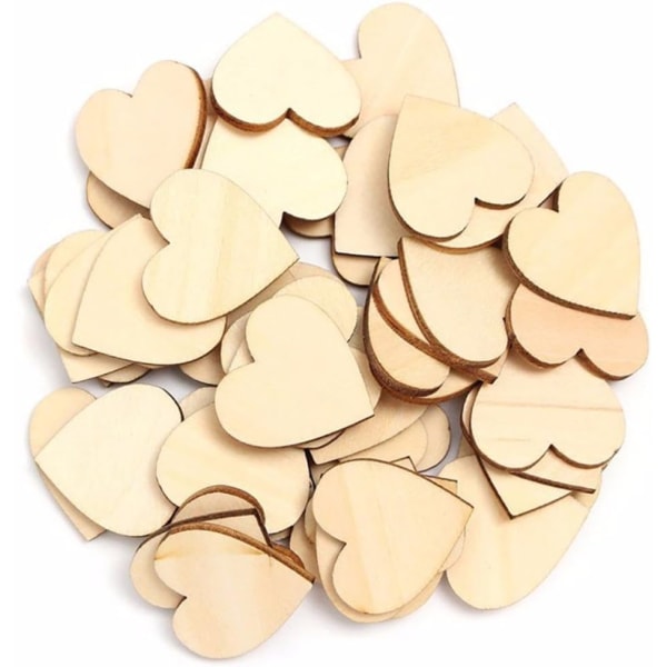 100 stk. (5 cm) - Rustikt udseende træhjerter til hobbyprojekter - til bryllupsdekorationer