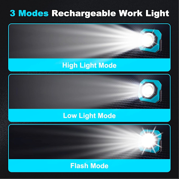 Solcellsladdad LED-belysning med 3 lägen, bärbar arbetslampa med USB, 360° fäste, magnetisk bas, blå