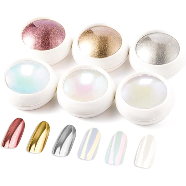 6 Lådor Krom Nagelpulver - Kromeffekt Naglar Spegel Metallisk Glänsande Pigment med Glitter Krom Pigment Nagel Manikyr