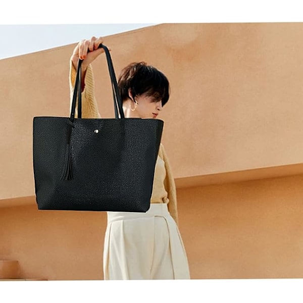 Håndvesker for kvinner, damehåndveske tote bag myk PU-lær stor kapasitet kvinners topphåndtak skulder veske for kvinner svart håndveske