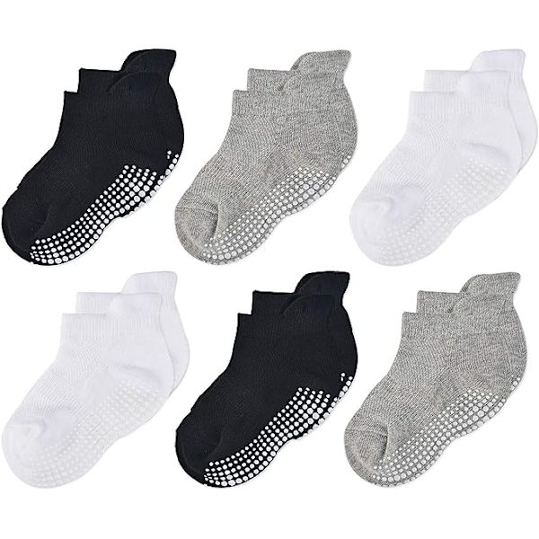 Bomull Andningsbar Mesh Anti-Slip/Slip Strumpor för Nyfödda och Småbarn 6 Par