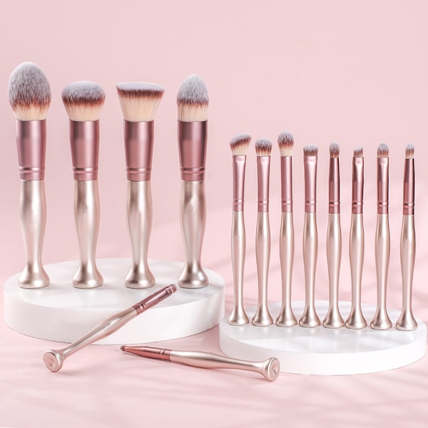 Sminkborste Stativ Premium Syntetisk Foundation Puder Concealers Ögonskuggor (14rose)