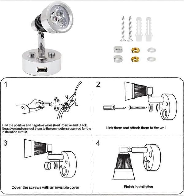 12 Volt Campingvogn Spotlight, Touch Dæmpbar Indendørs LED Læselampe m/ USB