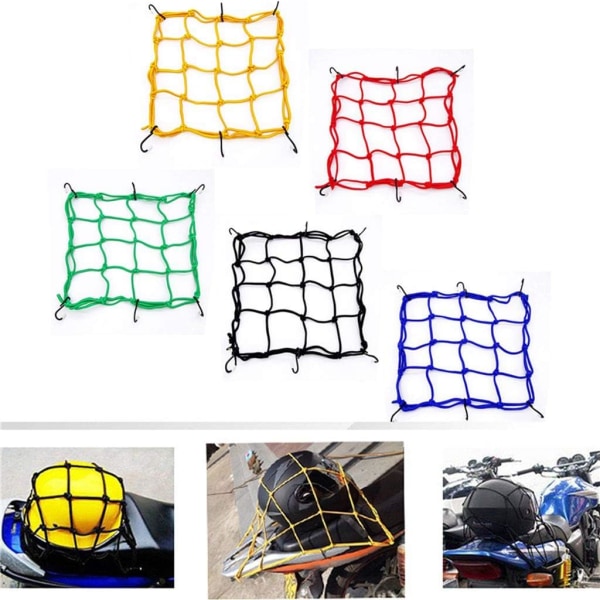 2 kpl tavaratilan verkkoa, 40*40cm telineen elastinen säilytysverkko 6 pyörän moottoripyörän säädettävät koukut (keltainen)