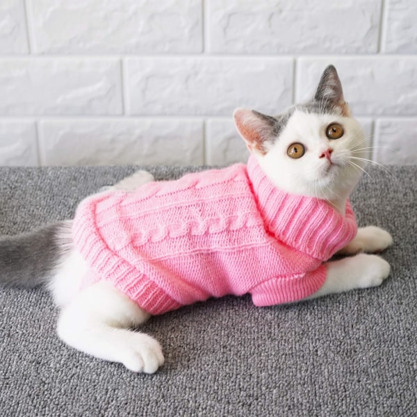 Kæledyr Kattesweater Killinger Tøj til Katte Små Hunde, Rullekrave Kattetøj Trøje Blød Varm, passer til Kitty, Chihuahua, Teddy, Mops osv. Pink L