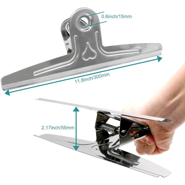 2 stk. 30 cm rustfrit stål jumbo kæmpe binderclips papir klemmer holder
