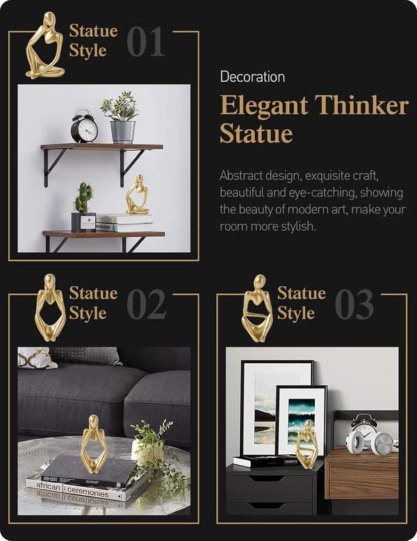 Guld Heminredning, Resin Thinker Staty Guld Dekor 3 Stycken,